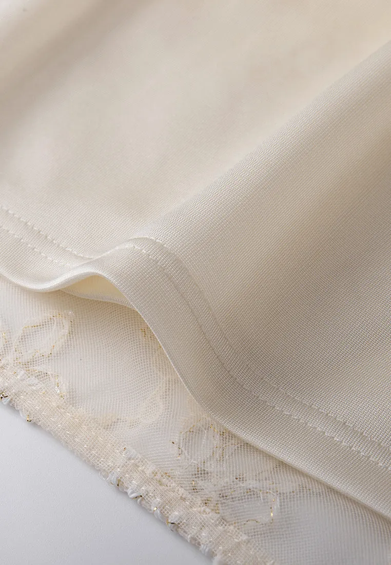 Lurex-detail Ruffle-collar Puff-sleeve Lace Blouse