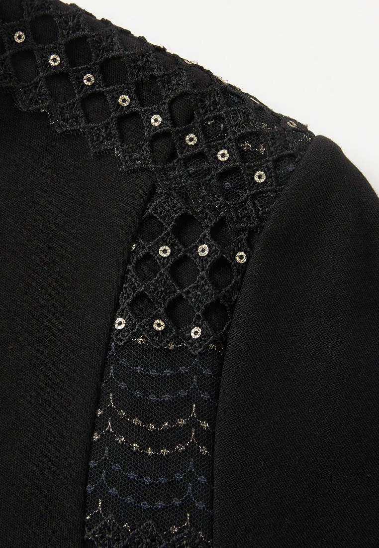 Lurex Lace-embellished Slim-fit T-shirt