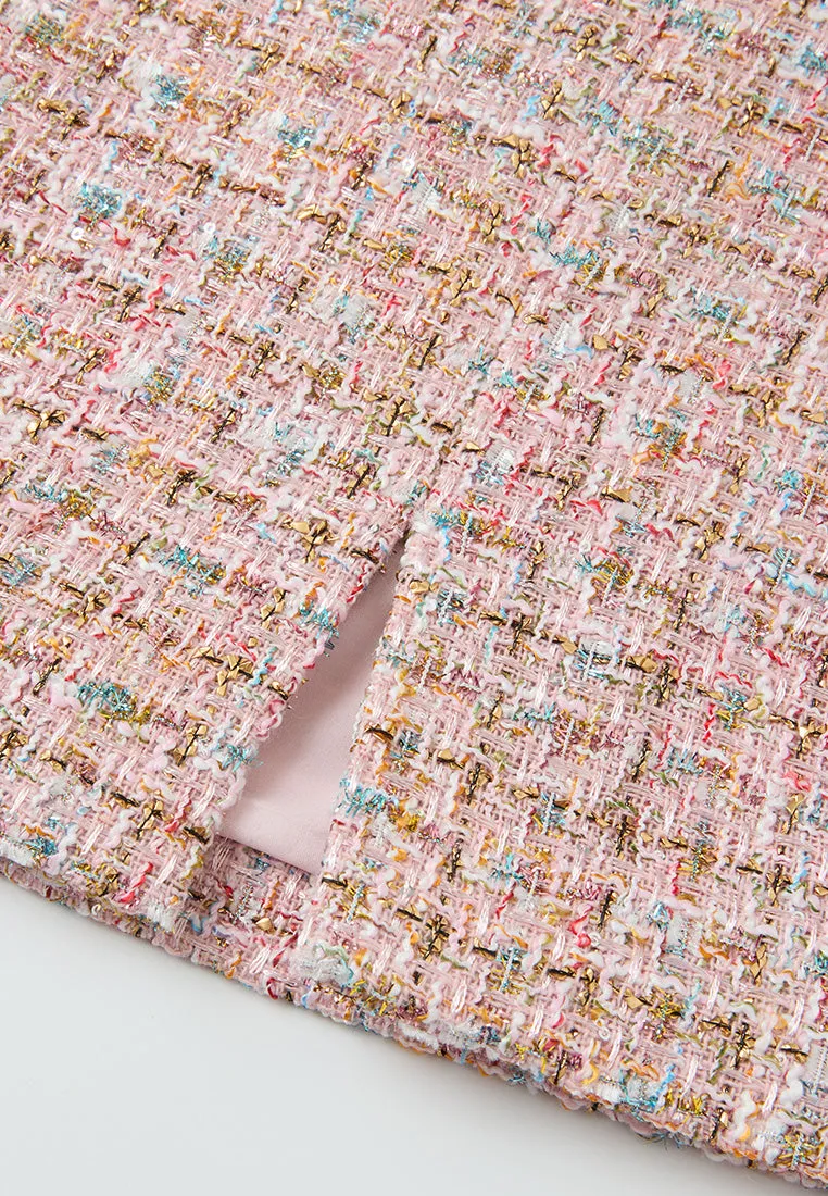 Lurex Mixed Tweeed Checked Embellished Skirt