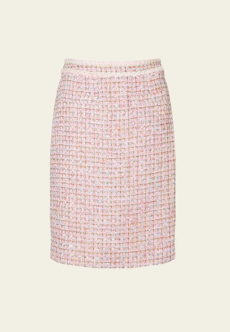 Lurex Mixed Tweeed Checked Embellished Skirt