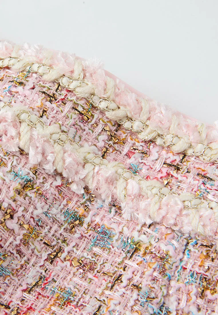 Lurex Mixed Tweeed Checked Embellished Skirt