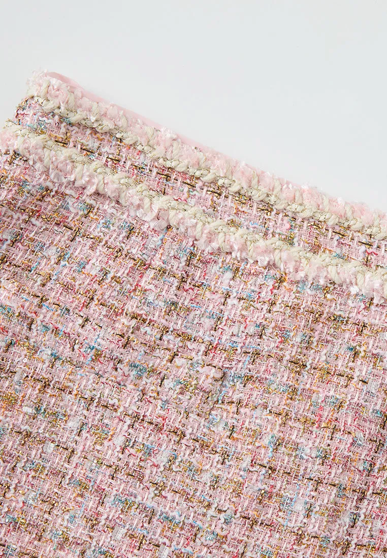 Lurex Mixed Tweeed Checked Embellished Skirt