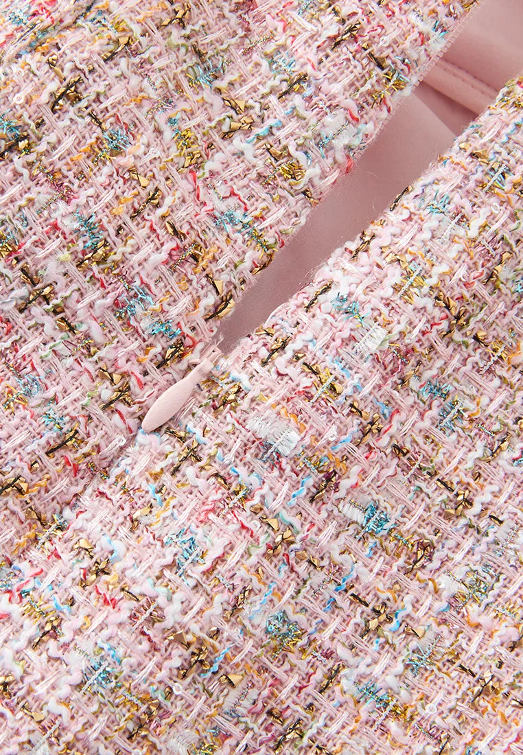 Lurex Mixed Tweeed Checked Embellished Skirt