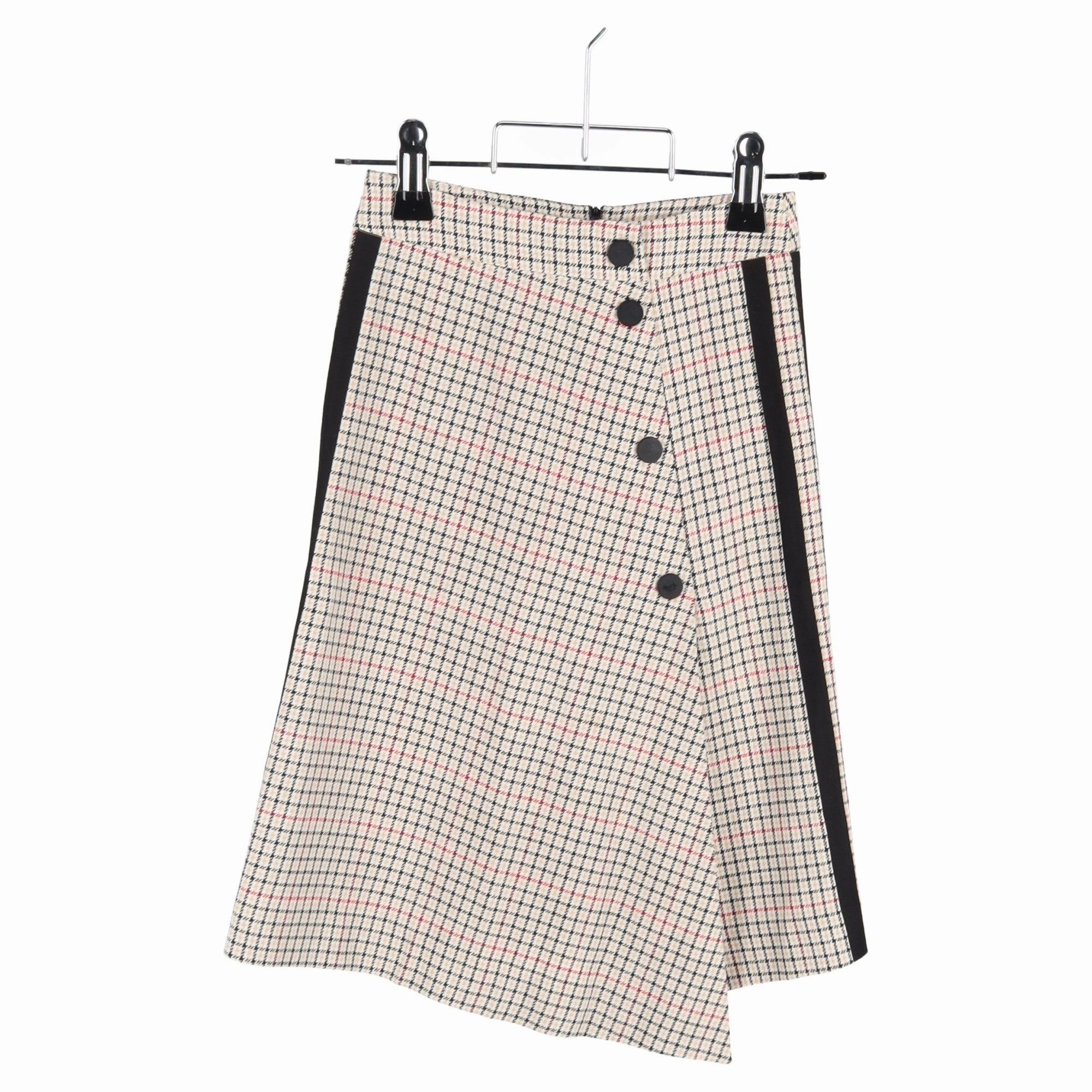 Maje Plaid Asymmetric Midi Skirt in Beige Cotton Tweed