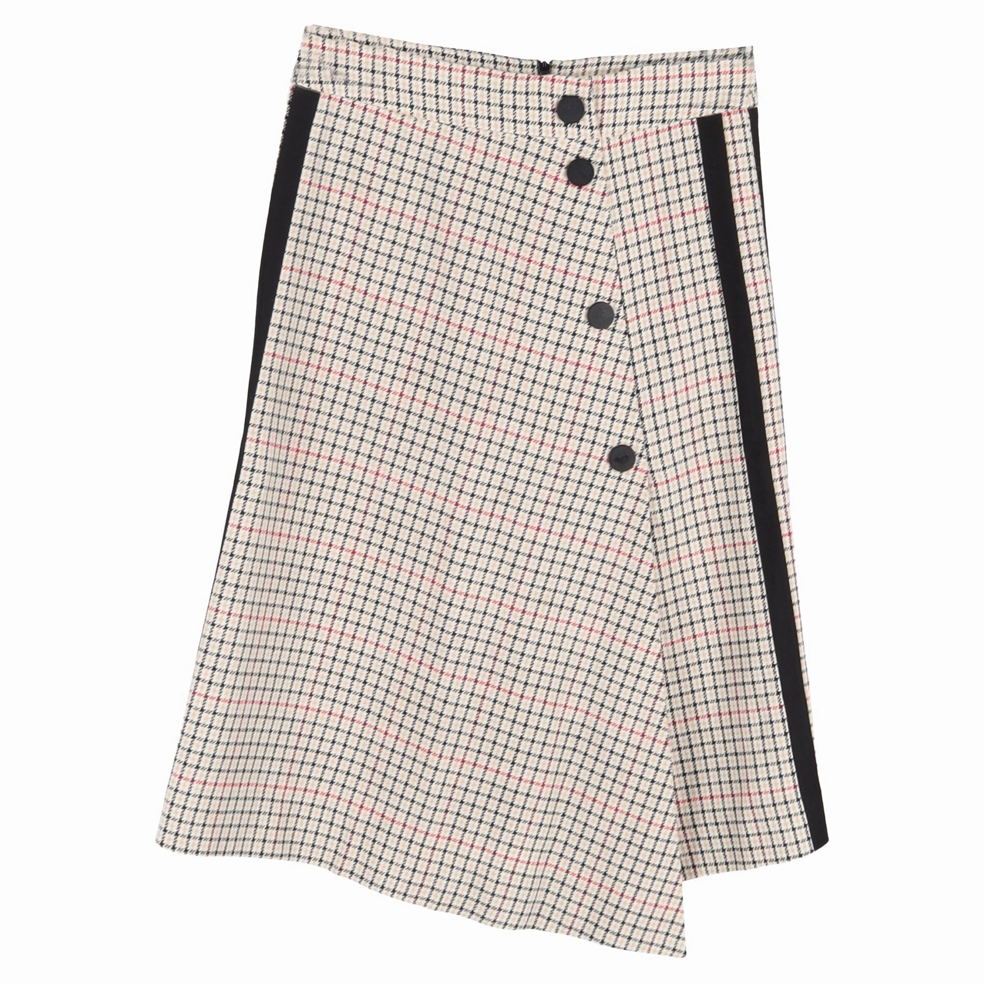 Maje Plaid Asymmetric Midi Skirt in Beige Cotton Tweed