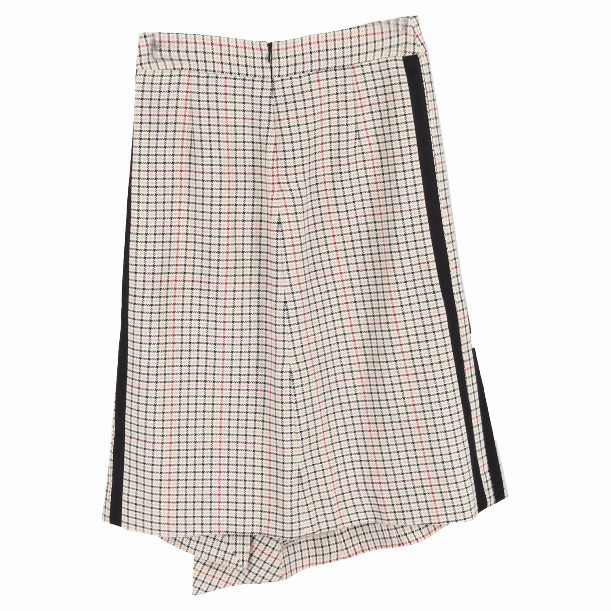Maje Plaid Asymmetric Midi Skirt in Beige Cotton Tweed
