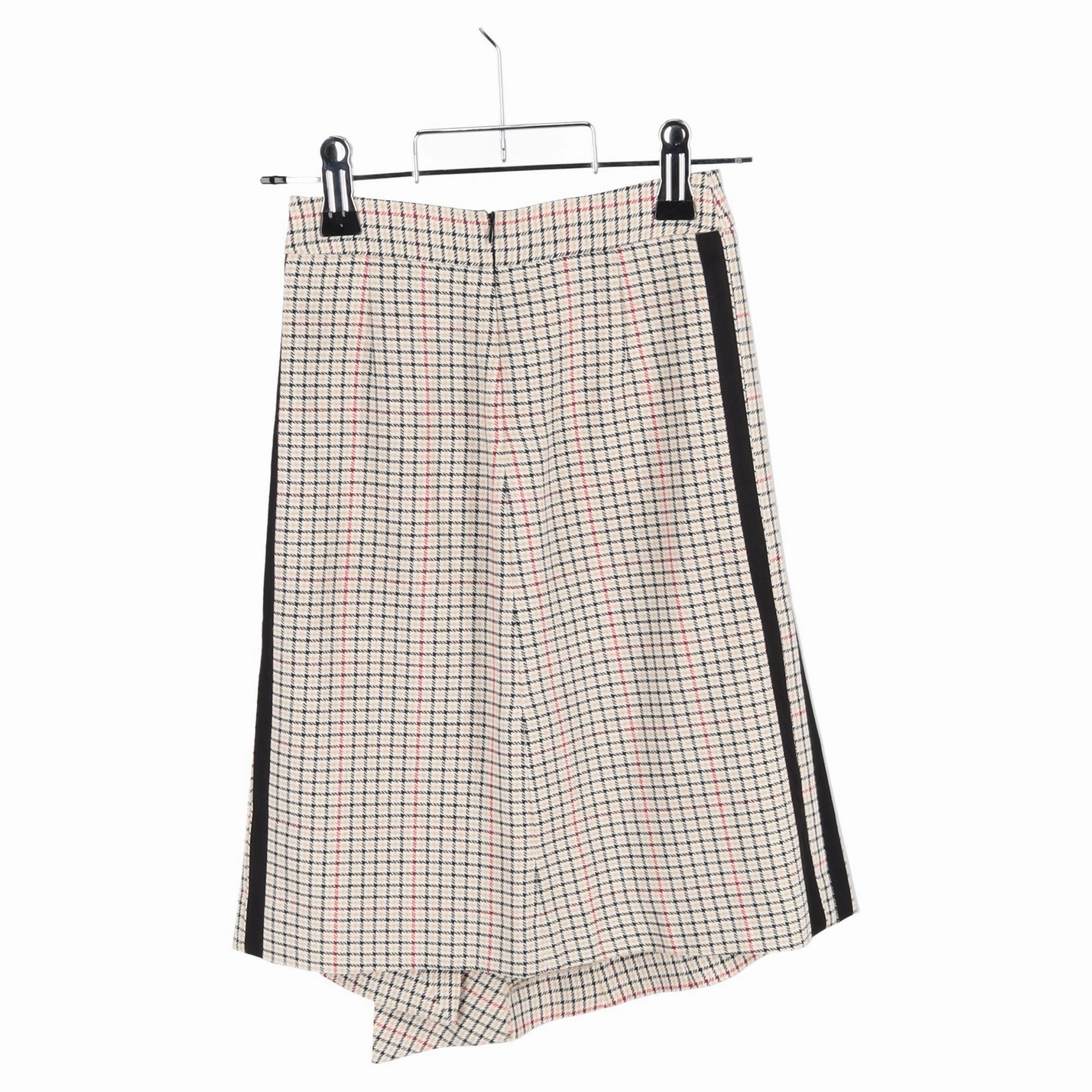 Maje Plaid Asymmetric Midi Skirt in Beige Cotton Tweed