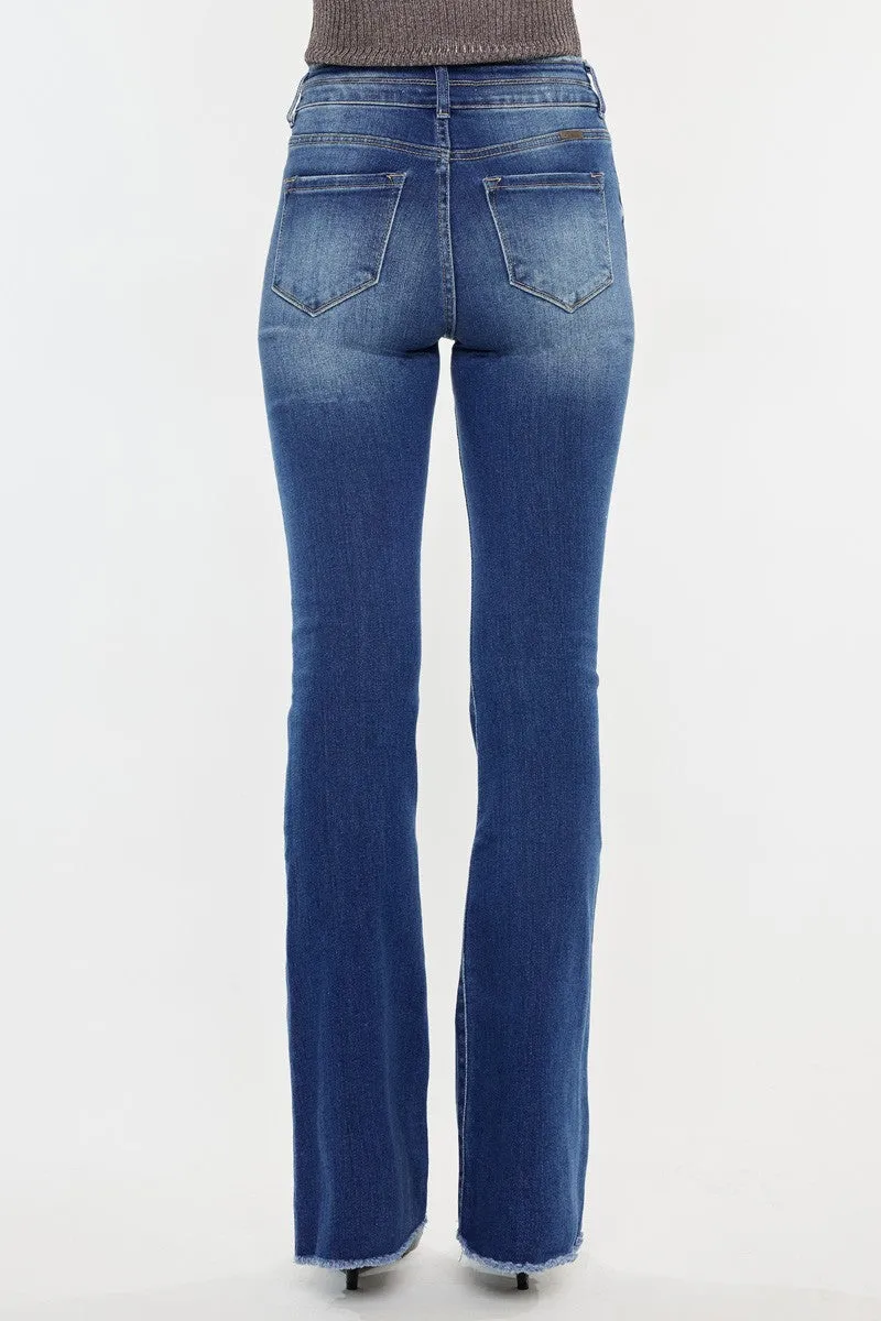 Maleah High Rise Double WB Detail Fray Hem Flare Jean By Kancan
