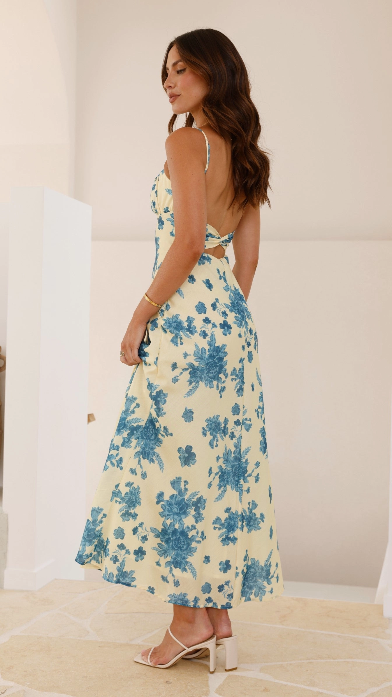 Margie Midi Dress - Yellow / Blue Floral