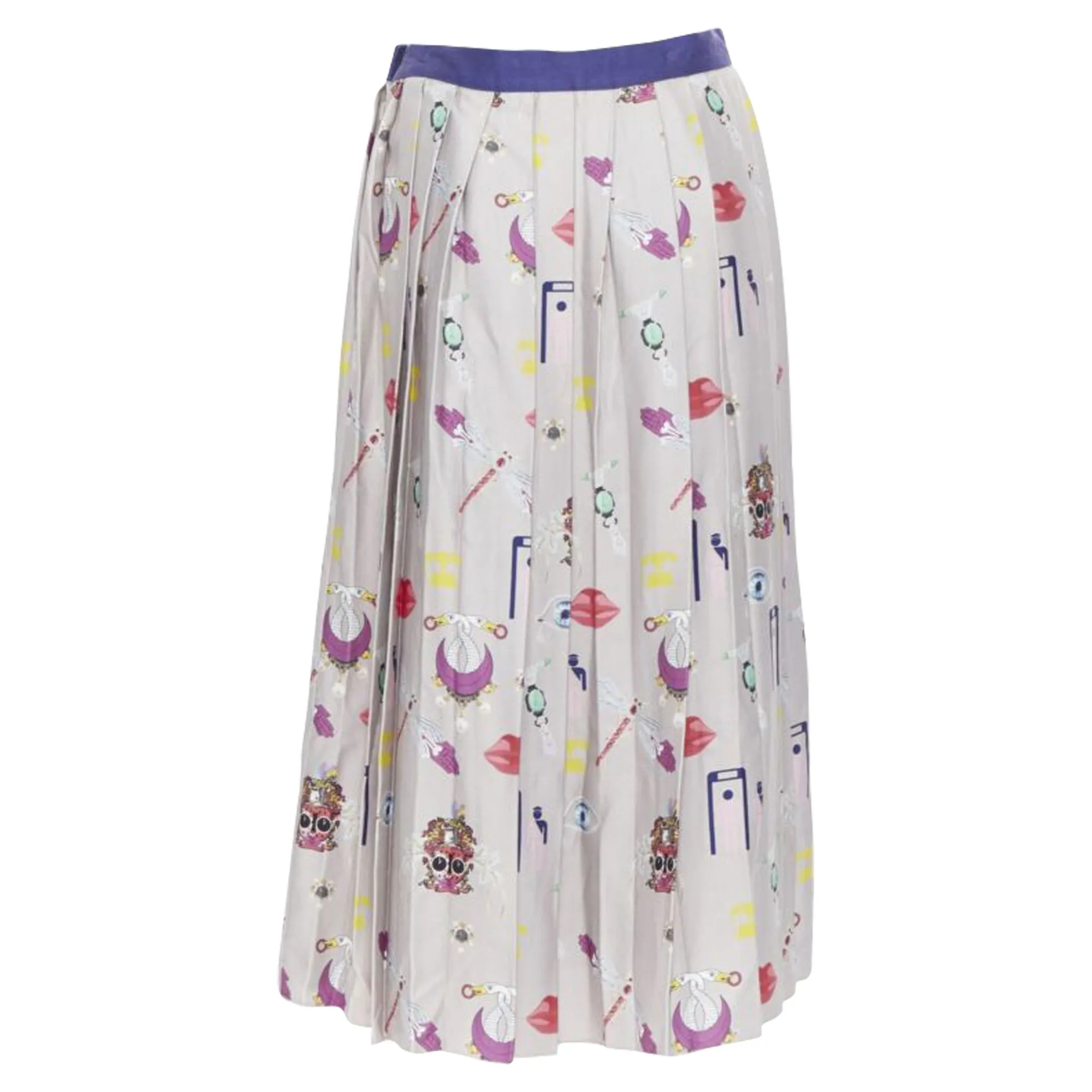 Mary Katrantzou mixed illustration print pleated midi skirt