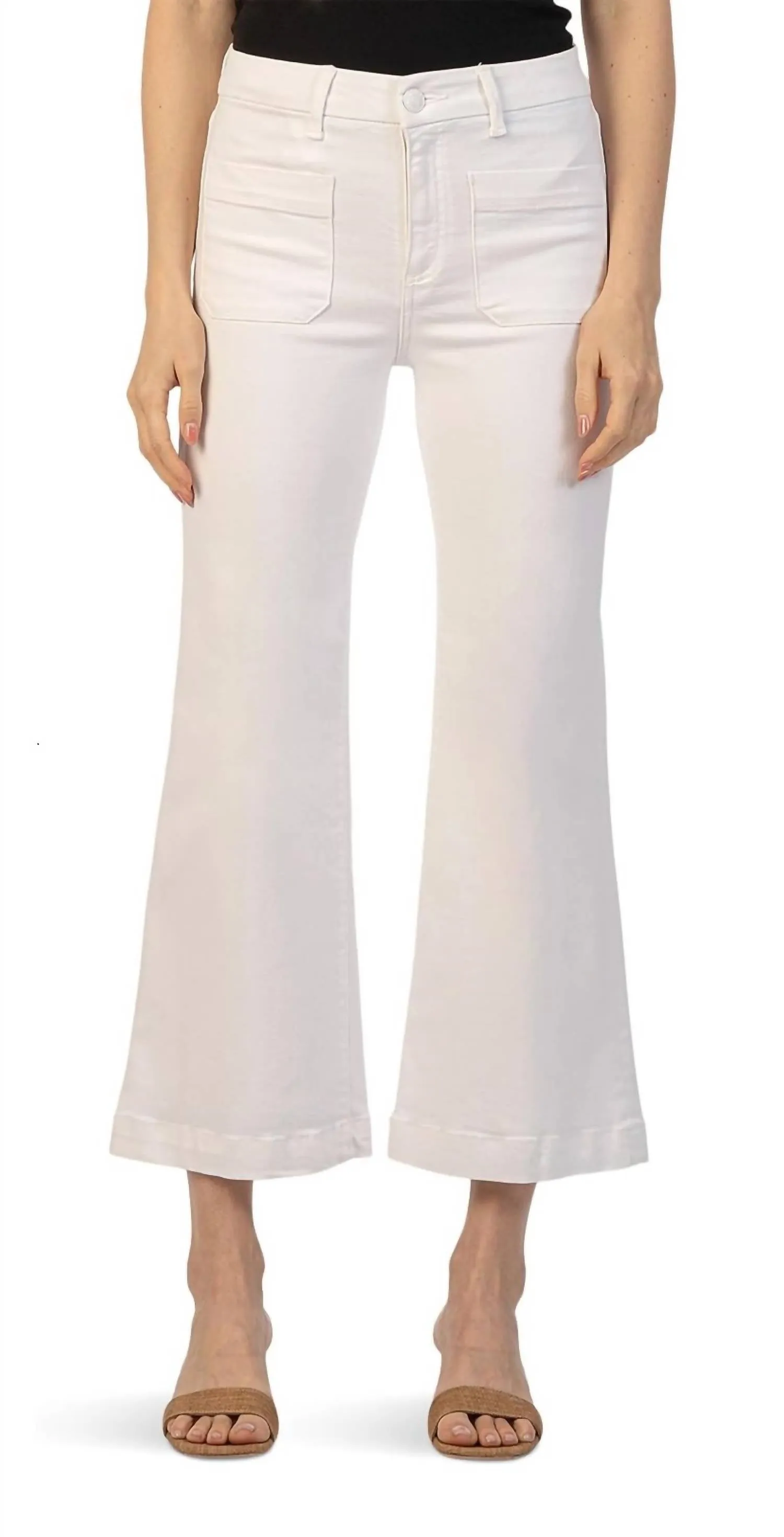 Meg Wide Leg Patch Pocket Jeans In Optic White