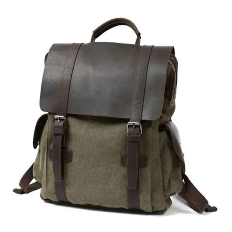 Mens Canvas Leather Backpack Canvas Travel Backpack Canvas School Backpacks for Men