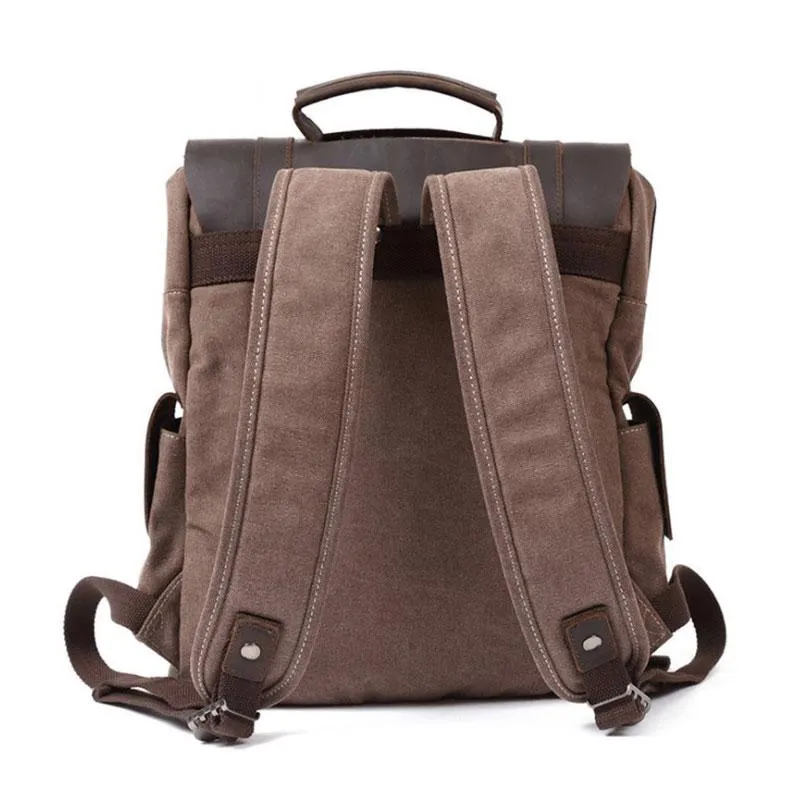 Mens Canvas Leather Backpack Canvas Travel Backpack Canvas School Backpacks for Men