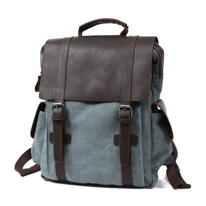 Mens Canvas Leather Backpack Canvas Travel Backpack Canvas School Backpacks for Men