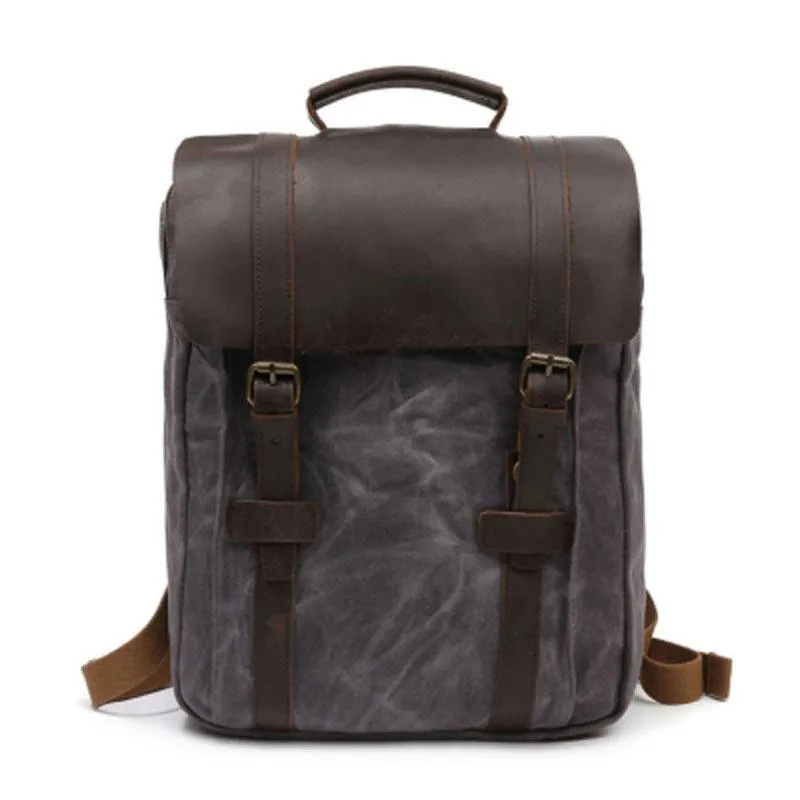 Mens Canvas Leather Backpack Canvas Travel Backpacks Canvas School Backpacks for Men