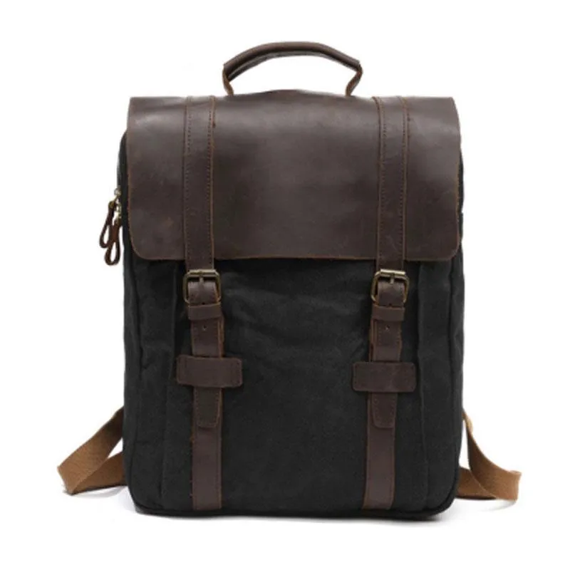 Mens Canvas Leather Backpack Canvas Travel Backpacks Canvas School Backpacks for Men