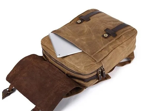 Mens Canvas Leather Backpack Canvas Travel Backpacks Canvas School Backpacks for Men