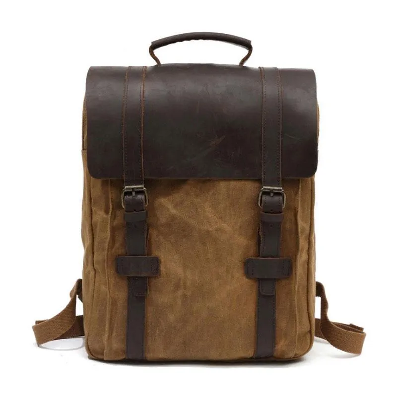 Mens Canvas Leather Backpack Canvas Travel Backpacks Canvas School Backpacks for Men