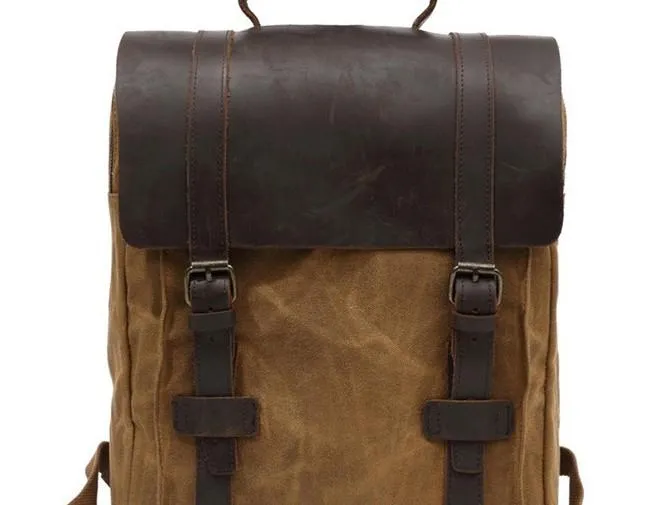 Mens Canvas Leather Backpack Canvas Travel Backpacks Canvas School Backpacks for Men