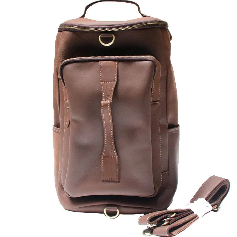 Mens Leather Barrel Backpack Cool Travel Bag Weekender Bag for men