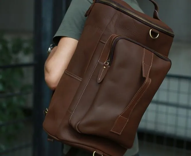 Mens Leather Barrel Backpack Cool Travel Bag Weekender Bag for men