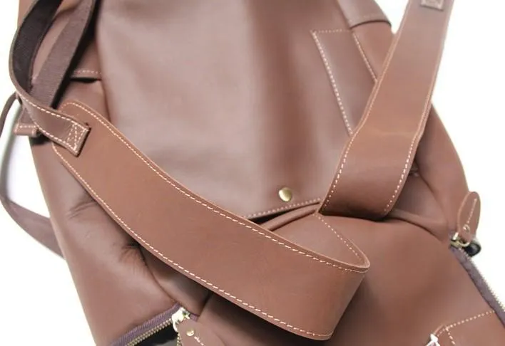 Mens Leather Barrel Backpack Cool Travel Bag Weekender Bag for men
