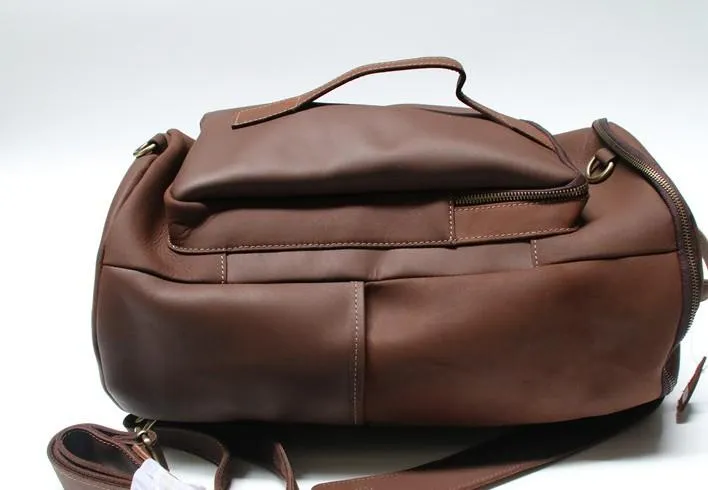 Mens Leather Barrel Backpack Cool Travel Bag Weekender Bag for men