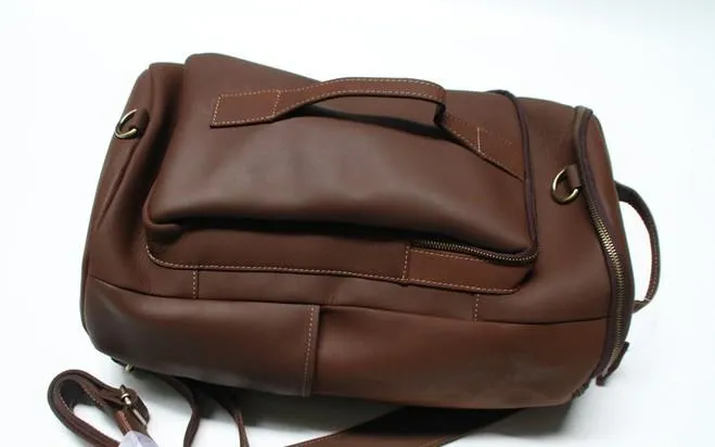 Mens Leather Barrel Backpack Cool Travel Bag Weekender Bag for men