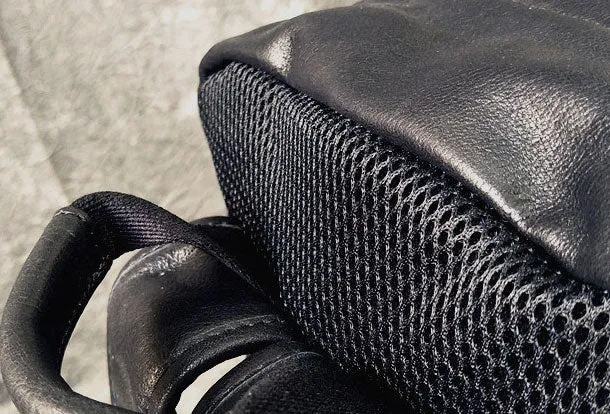 Mens Leather Cool Black Backpack for School Travel Bag Hiking Bag For Men