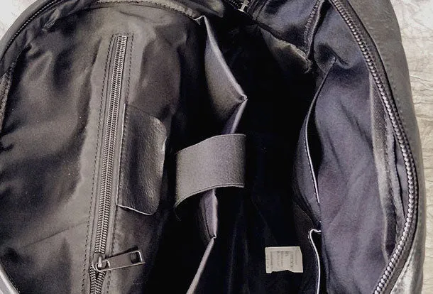 Mens Leather Cool Black Backpack for School Travel Bag Hiking Bag For Men