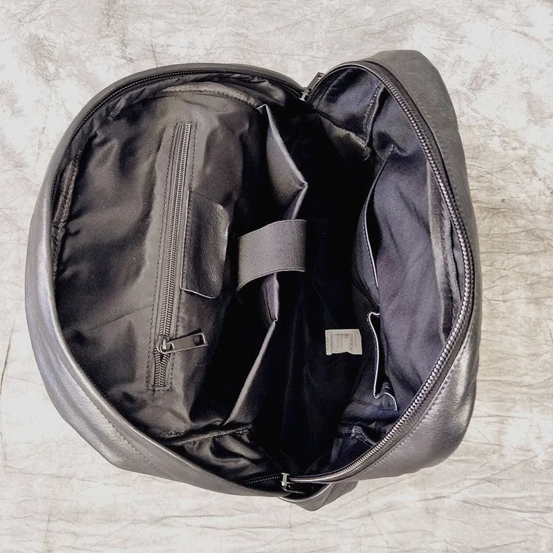 Mens Leather Cool Black Backpack for School Travel Bag Hiking Bag For Men