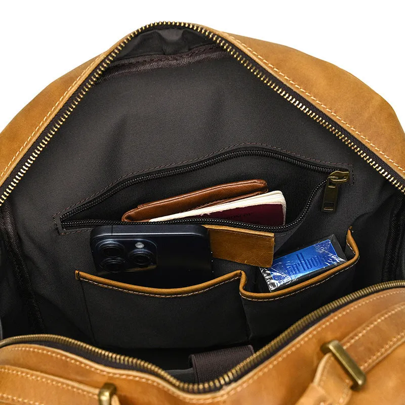 Mens Leather Laptop Backpack Light Brown Large Leather Backpack for Travel