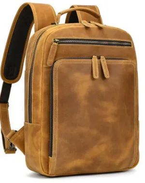 Mens Leather Laptop Backpack Light Brown Large Leather Backpack for Travel