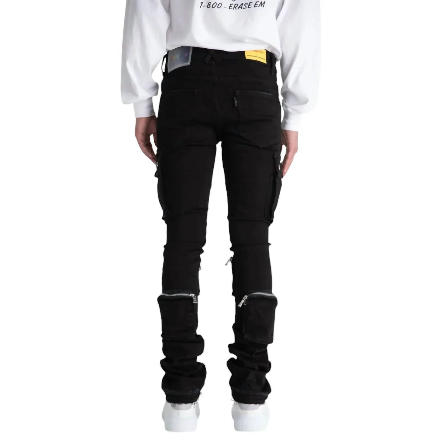 Men's Never Look Back Cargo Flare Stack Denim Jean In Black