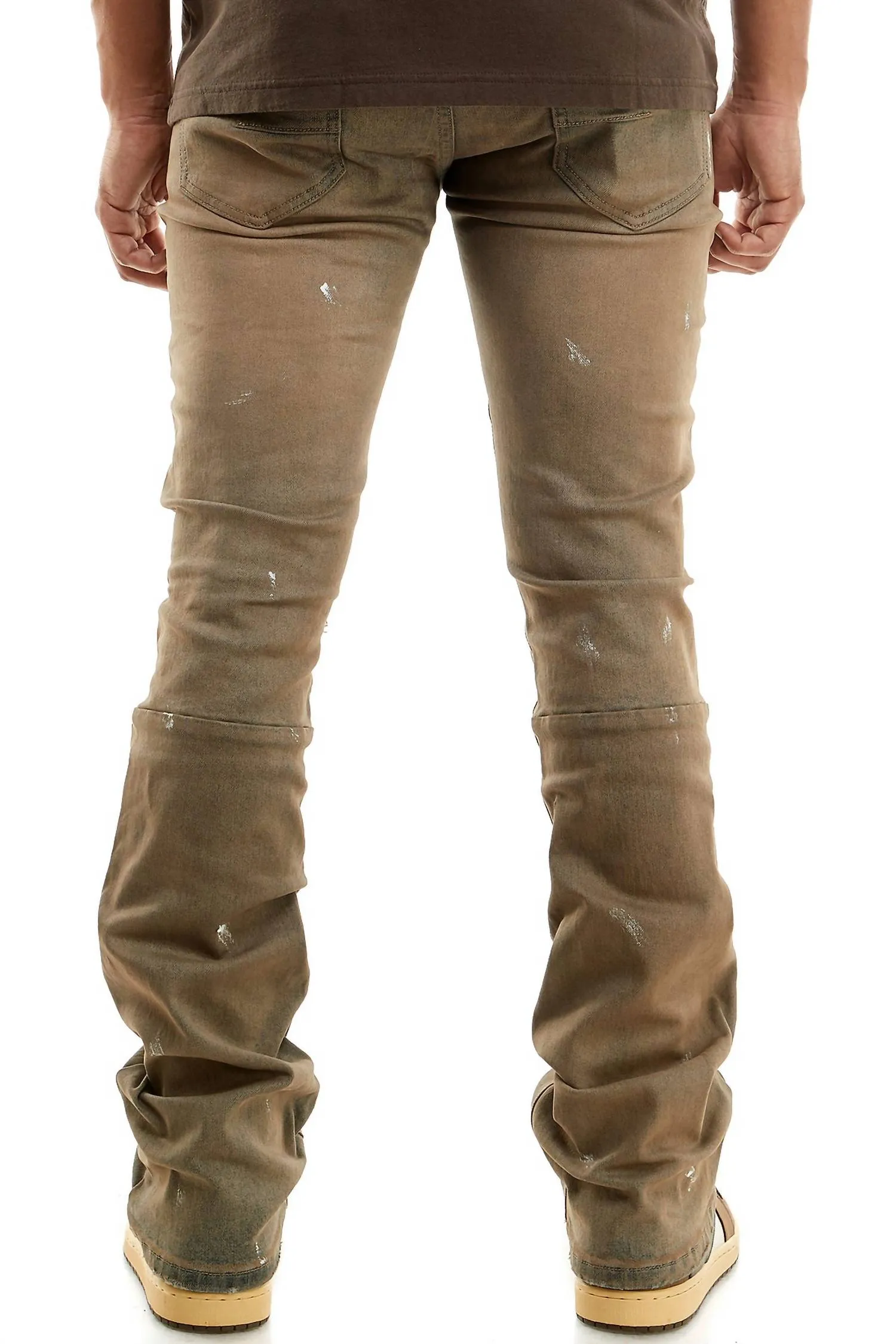 Men's Raw Denim Patched Flare Jeans In Ash Blue