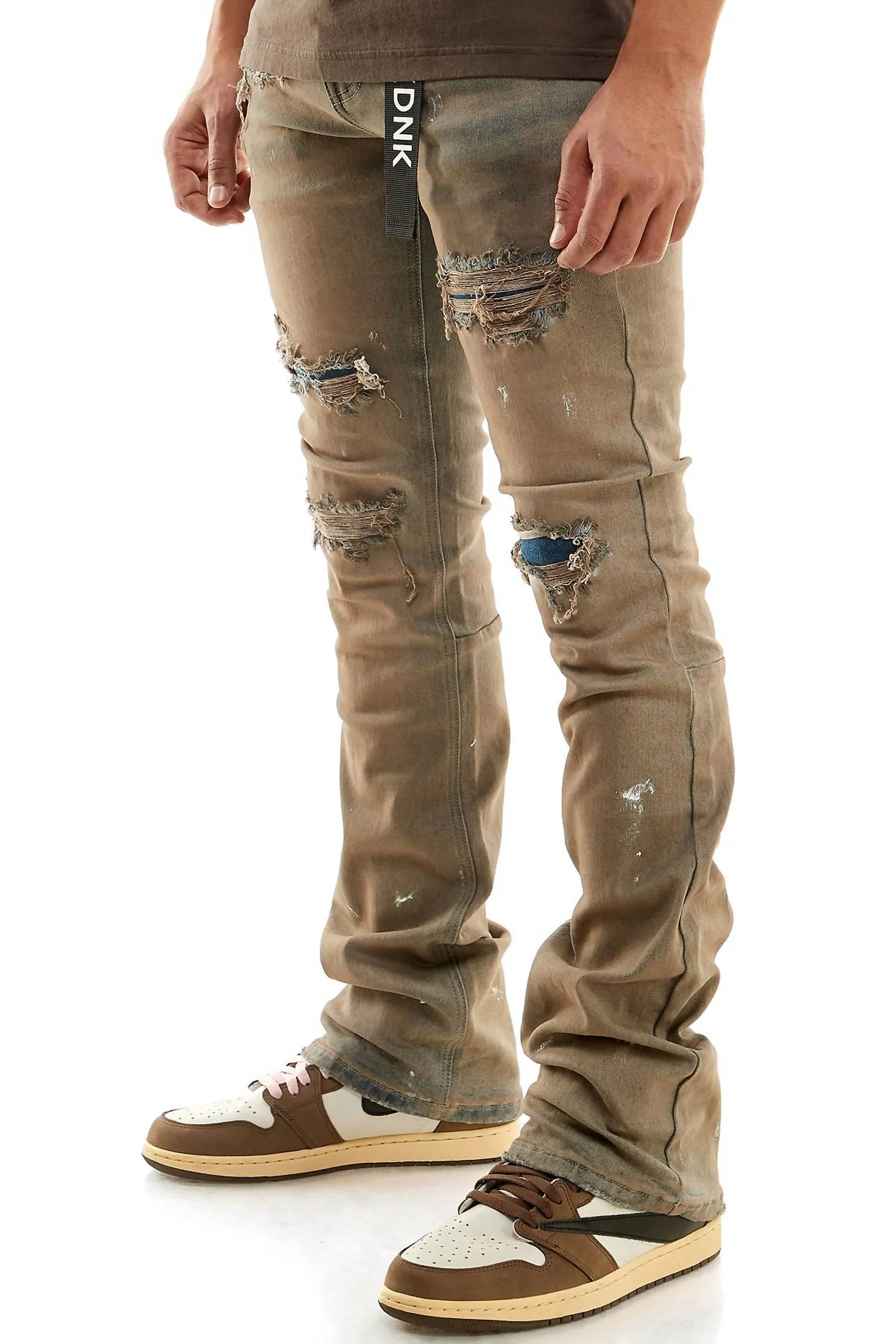 Men's Raw Denim Patched Flare Jeans In Ash Blue