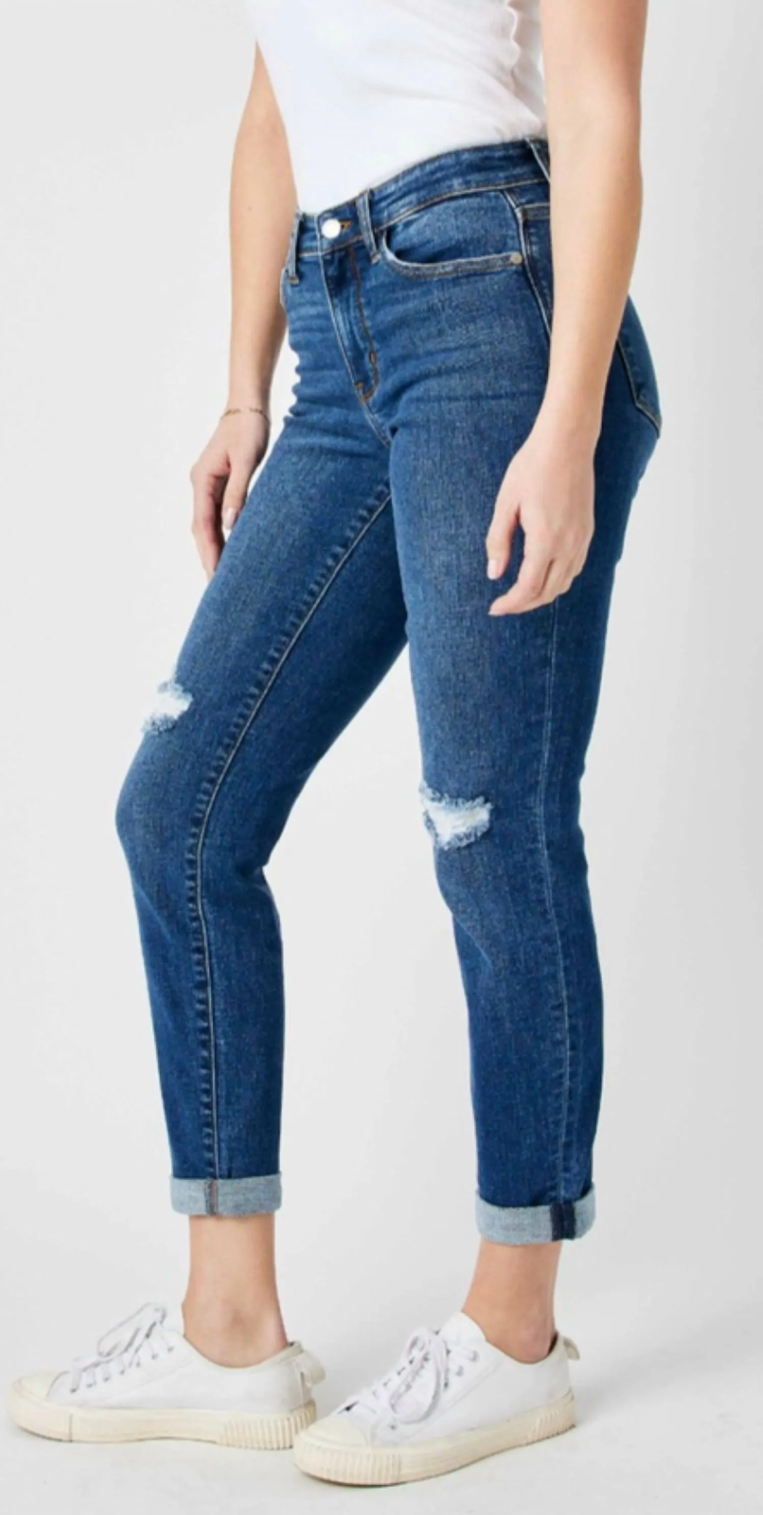 Mid Rise Destroy Slim Jeans In Blue