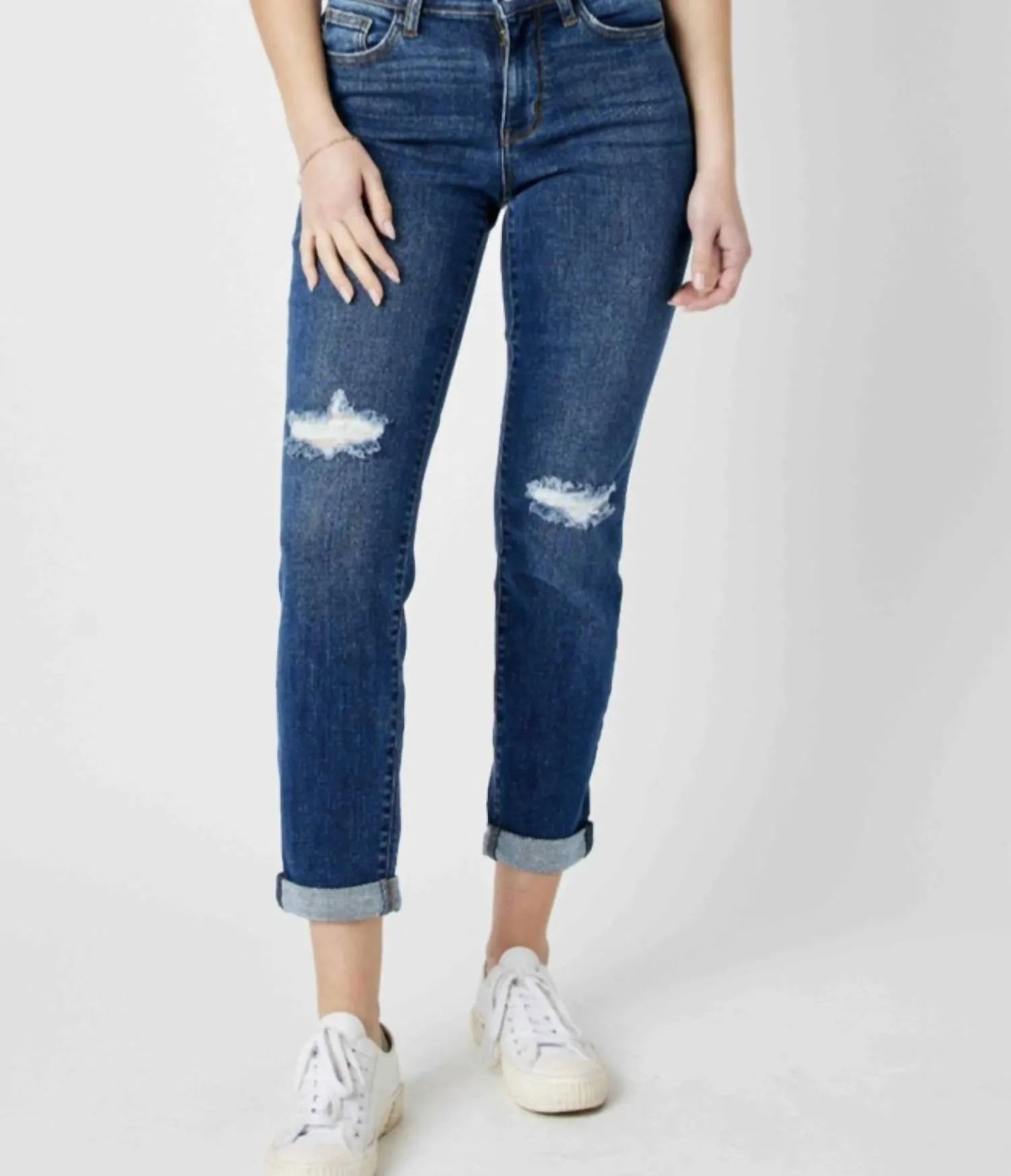 Mid Rise Destroy Slim Jeans In Blue