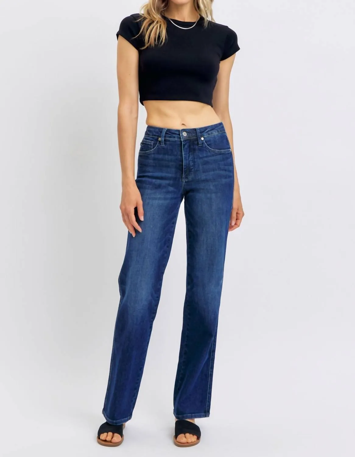 Mid Rise Tummy Control Classic Straight Jean In Blue