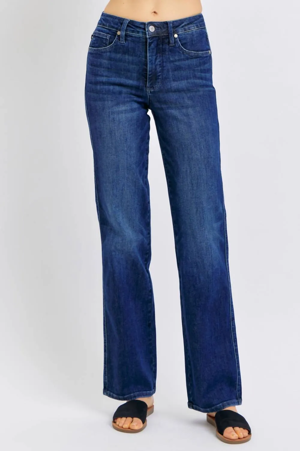 Mid Rise Tummy Control Classic Straight Jean In Blue