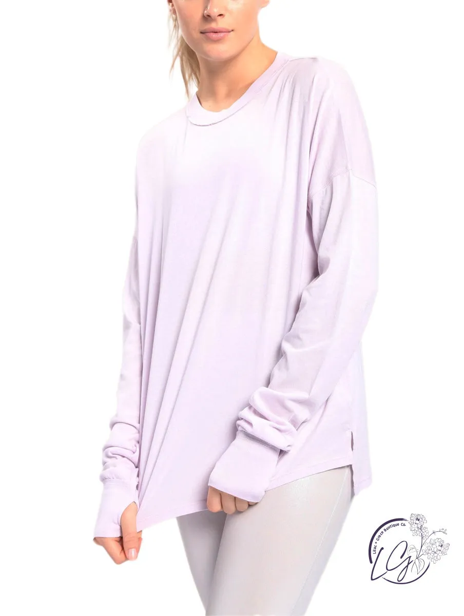 Mineral-Washed Hi-Lo Sweater with Thumb Holes