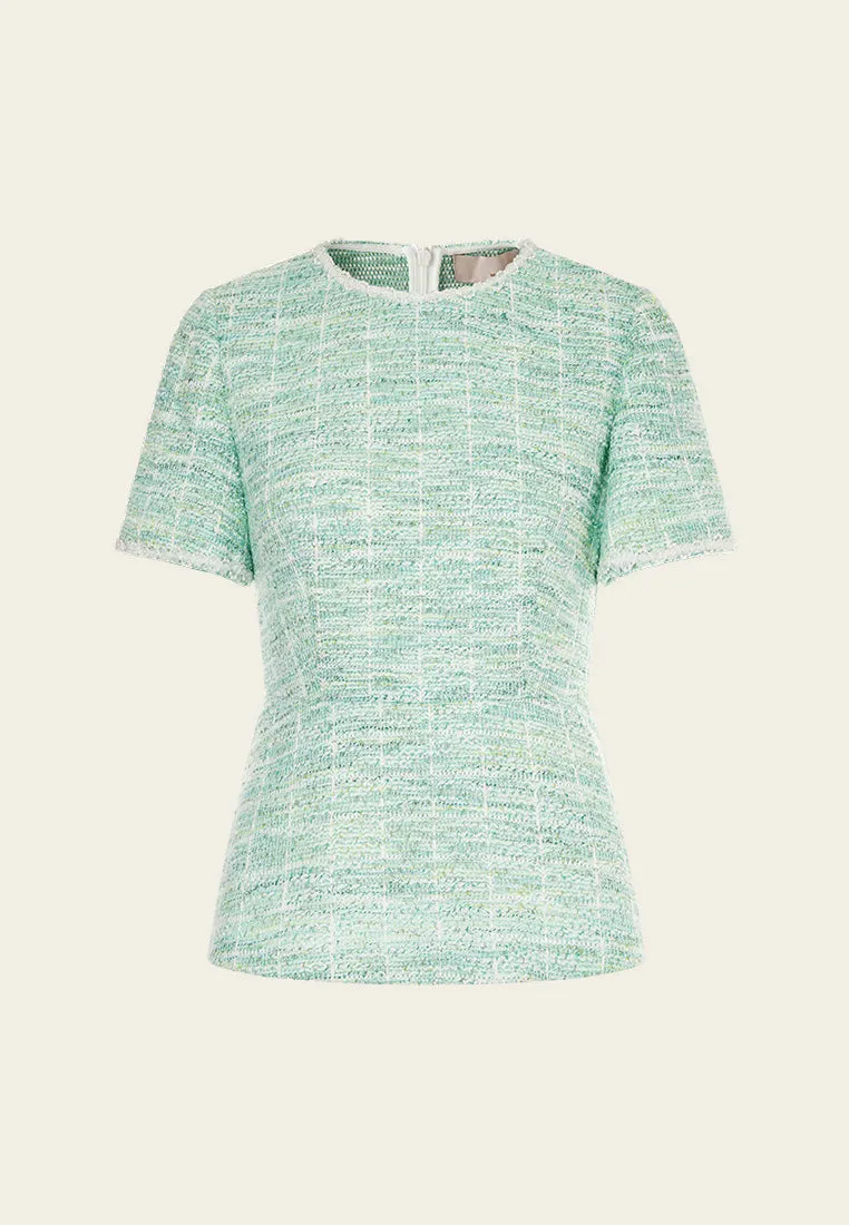 Mint Green Short Sleeves Tweed Top
