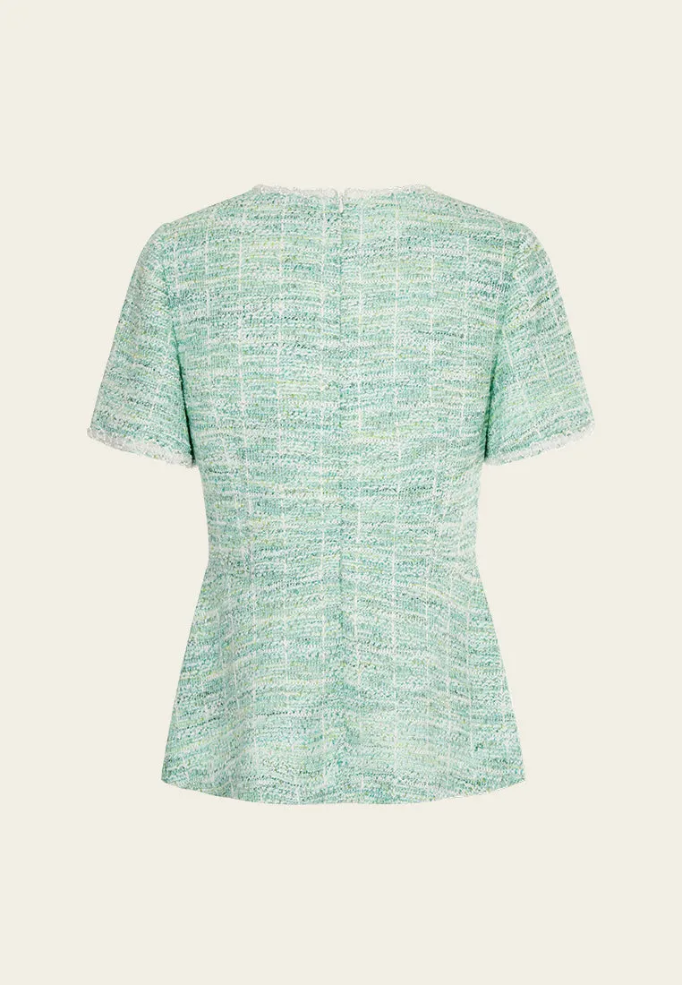 Mint Green Short Sleeves Tweed Top