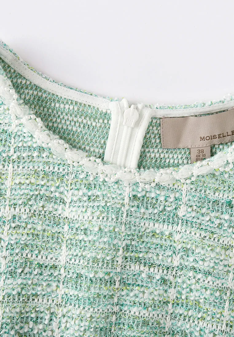 Mint Green Short Sleeves Tweed Top