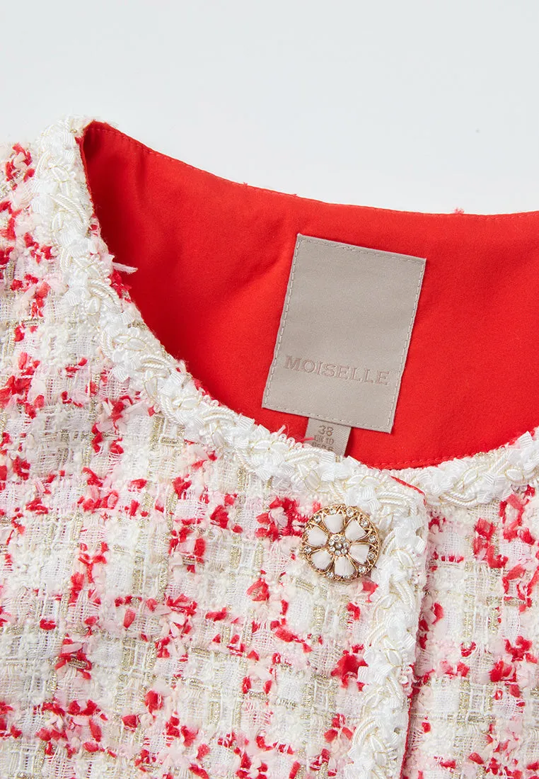 Mixed Lurex Tweed Pocketed Cropped Top