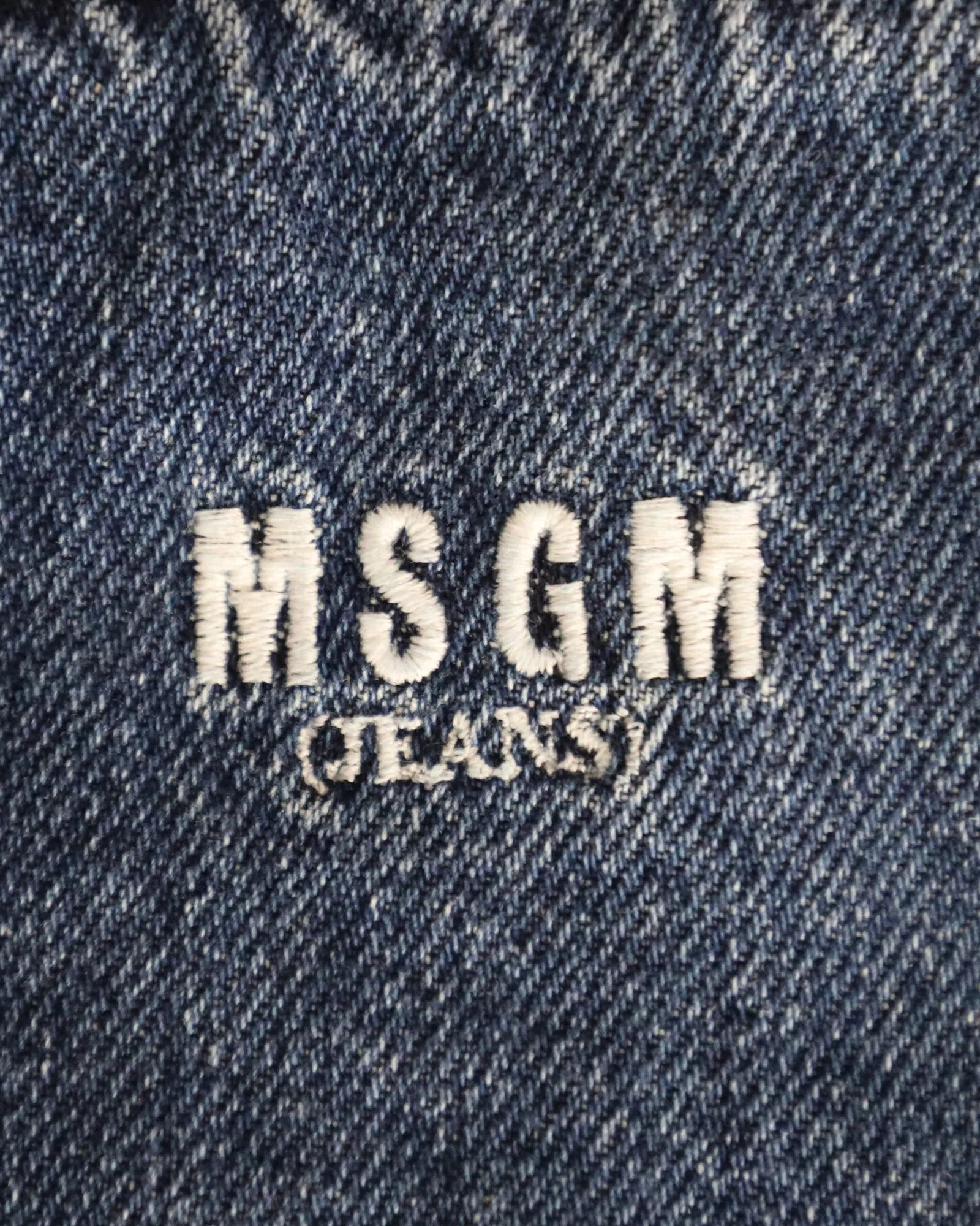 MSGM Button Detail Pencil Skirt in Blue Cotton Denim