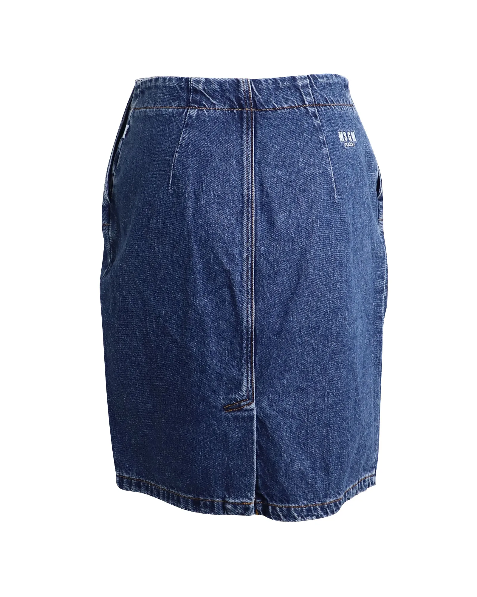 MSGM Button Detail Pencil Skirt in Blue Cotton Denim