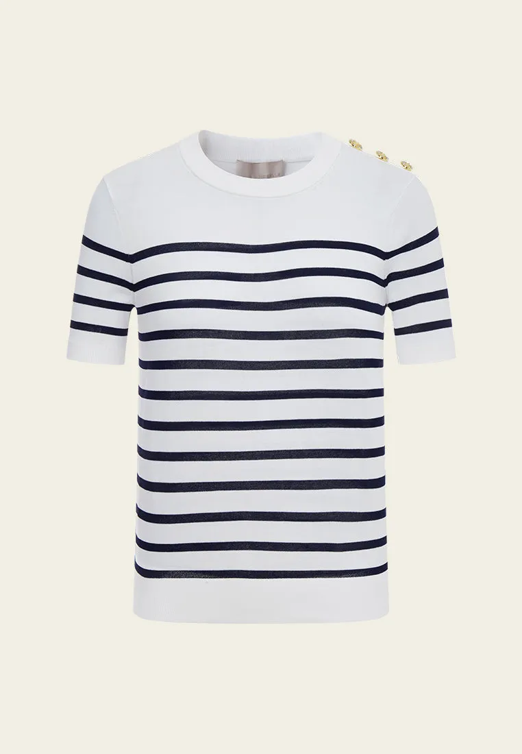Navy Blue Stripped Knitted Top