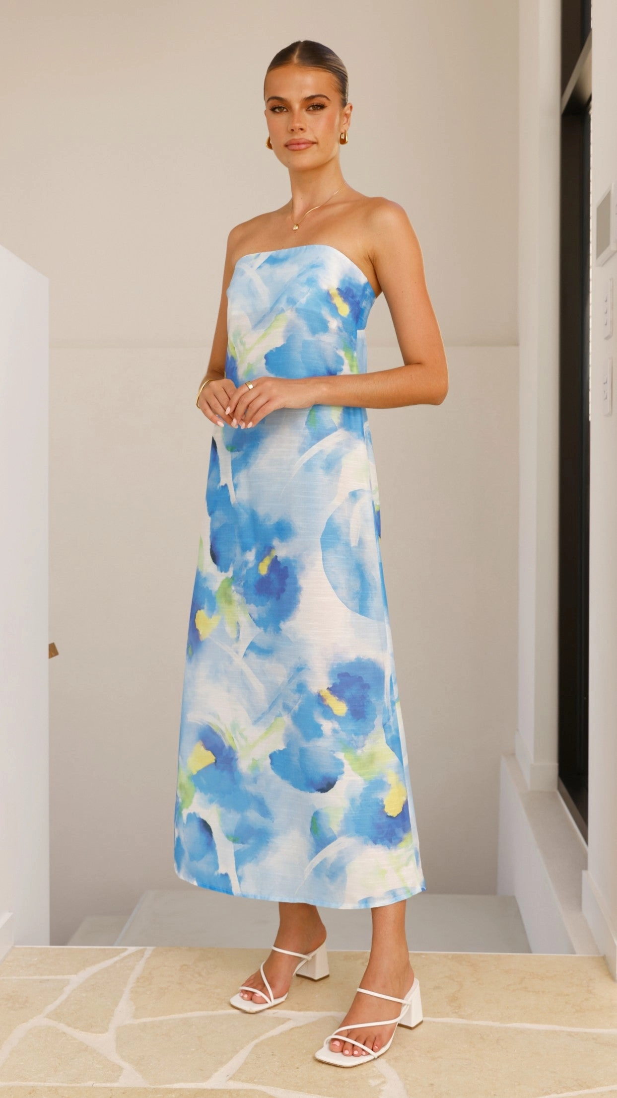 Nora Strapless Maxi Dress - Blue Floral