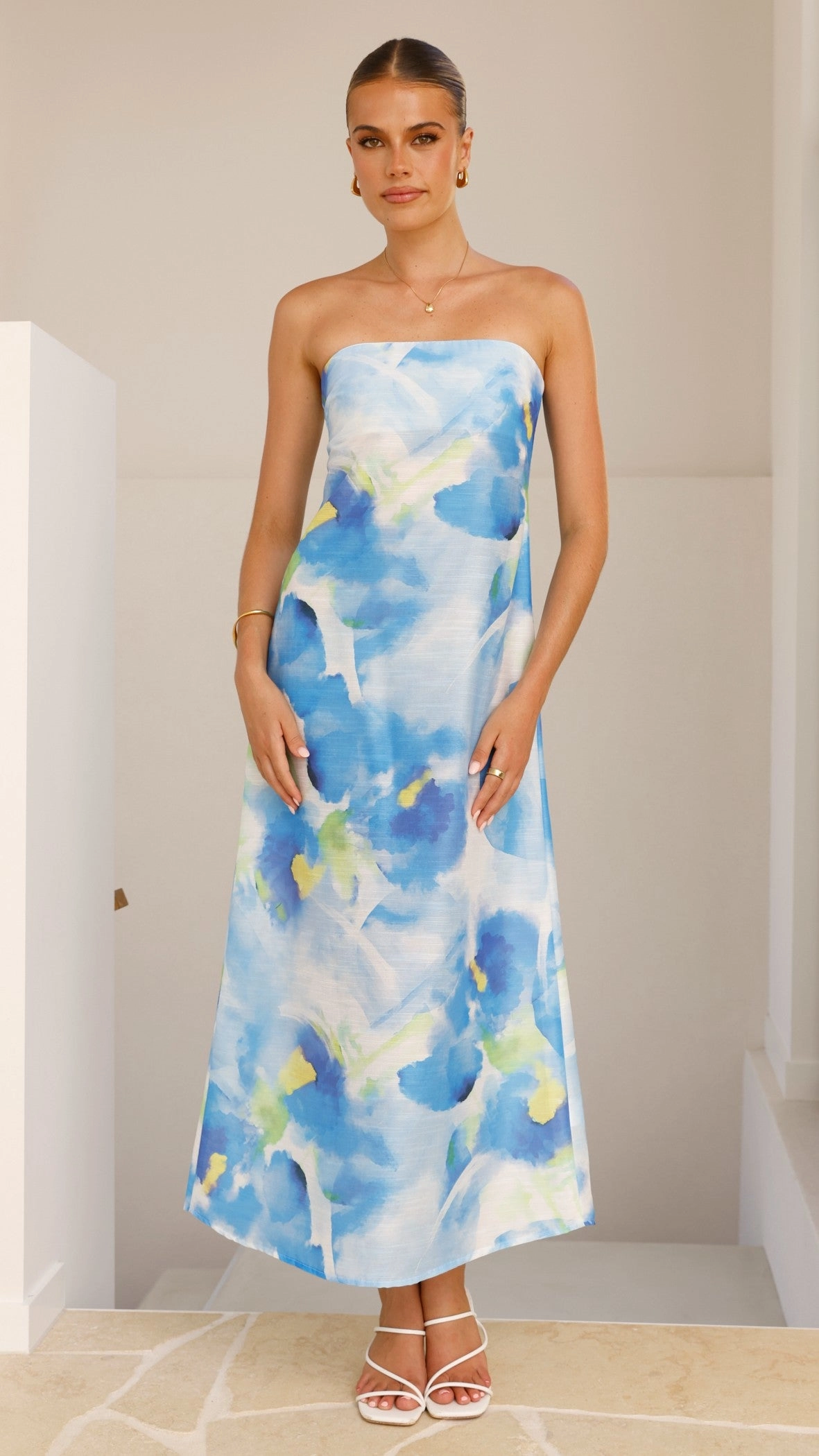 Nora Strapless Maxi Dress - Blue Floral